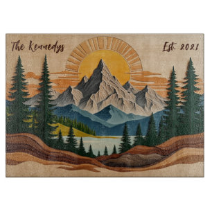 Mountain Forest Personalised Family Glass Cutting Board