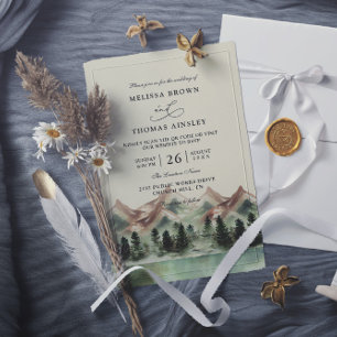 Mountain Forest Rustic Budget QR Code Wedding Invitation