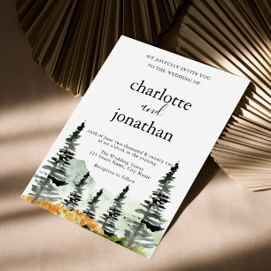 Mountain Forest Rustic Watercolor Wedding Invitation