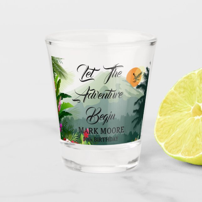 Mountain, Forest & Sunset  Shot Glass (Front)