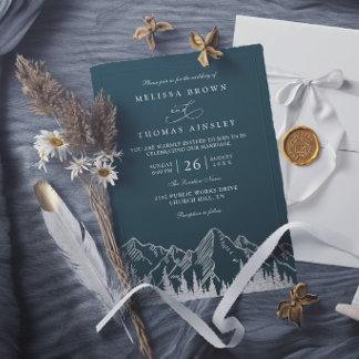 Mountain Forest Trees Pine Rustic Elegant Wedding Invitation