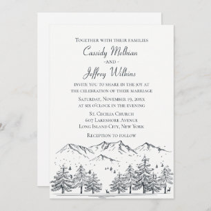 Mountain Forest Wedding Black White Country Rustic Invitation