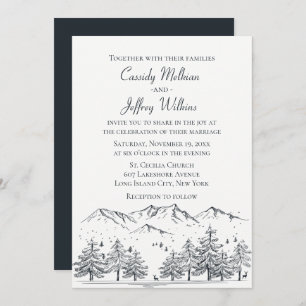 Mountain Forest Wedding Black White Country Rustic Invitation