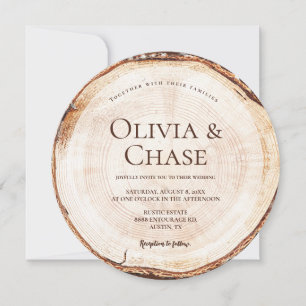 Mountain Forest Wedding Woodcut slice Rustic Invitation
