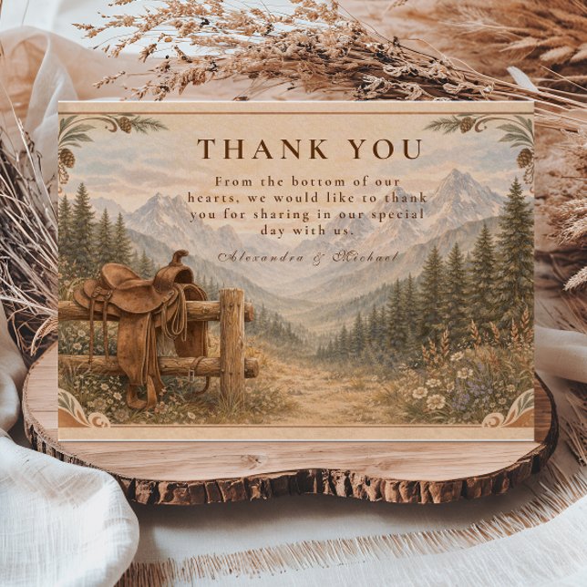 Mountain Forest Western Saddle Wedding Thank You Card (Creator Uploaded)
