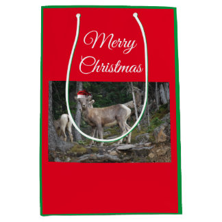 Mountain Gaots with Christmas Hats Medium Gift Bag