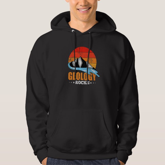 Mountain Geologist Rock Collecting Retro Geology Hoodie (Front)