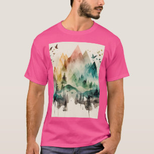 Mountain Geometric Shapes Watercolor T-Shirt