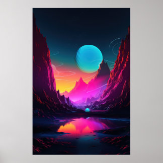Mountain Glow: Synthwave Vibes in Alpine Serenity Poster