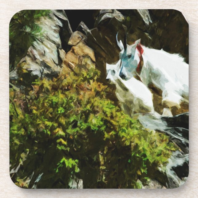 Mountain Goat and Baby Abstract Impressionism Coaster (Front)