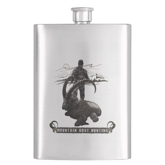 Mountain goat hunting adventure  flask (Front)