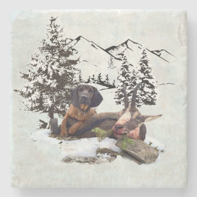 Mountain goat hunting adventure  stone coaster (Front)