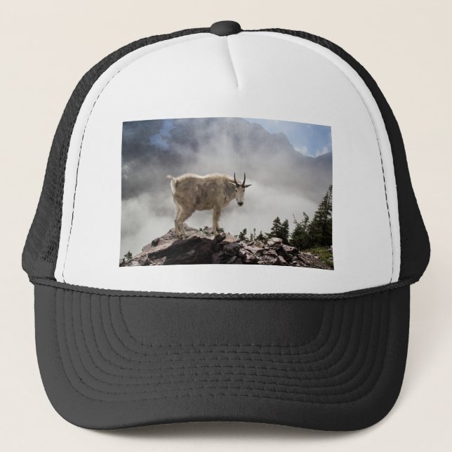 Mountain Goat on Gunsight Pass Trail Trucker Hat (Front)