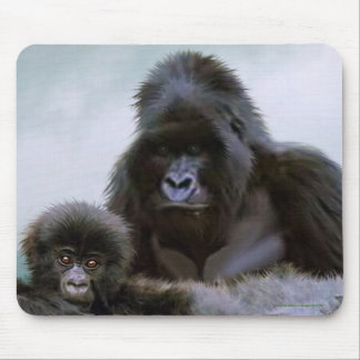 Mountain Gorilla Father and Baby Conservation Art Mouse Mat