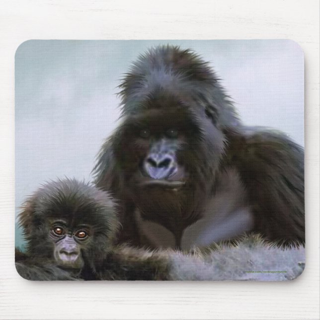 Mountain Gorilla Father and Baby Conservation Art Mouse Mat (Front)