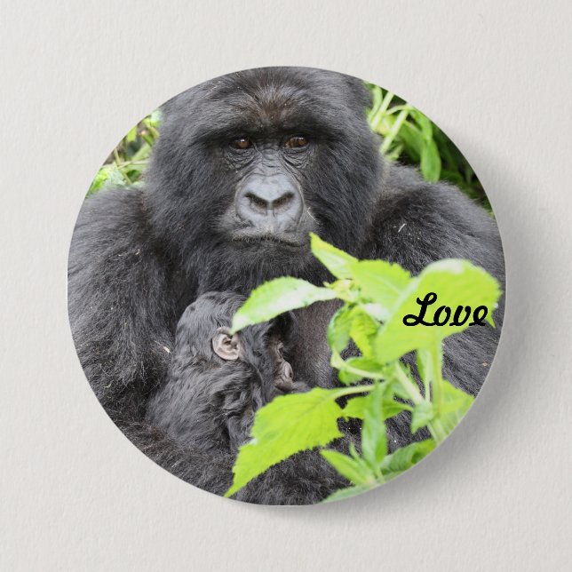 Mountain Gorilla Mother & Infant 7.5 Cm Round Badge (Front)