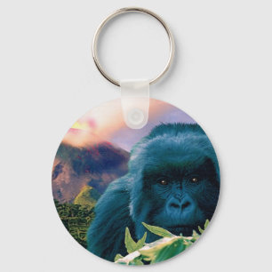 Mountain Gorilla & Volcano Wildlife Keychain