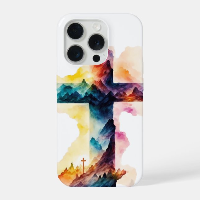 Mountain Grace – Watercolor Cross iPhone Case (Back)