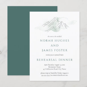 Mountain Green & White Wedding Rehearsal Dinner  Invitation