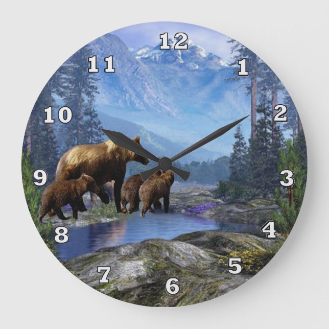 Mountain Grizzlies Animal Wall Clock (Front)