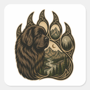 Mountain Guardian – Newfoundland Paw Art Square Sticker
