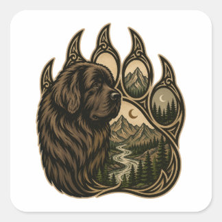 Mountain Guardian – Newfoundland Paw Art Square Sticker