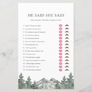Mountain He Said She Said Bridal Shower Game