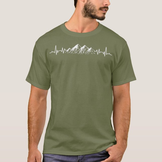 Mountain Heartbeat Design Hiking Gift Hiker T-Shirt (Front)