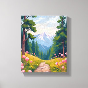 Mountain Hike   Floral Nature Landscape Watercolor Canvas Print