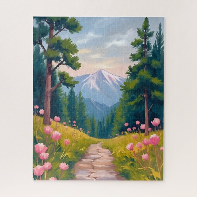 Mountain Hike | Floral Nature Landscape Watercolor Jigsaw Puzzle (Vertical)