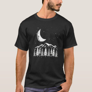 Mountain Hiker Forest Trees Crescent Moon Nature H T-Shirt