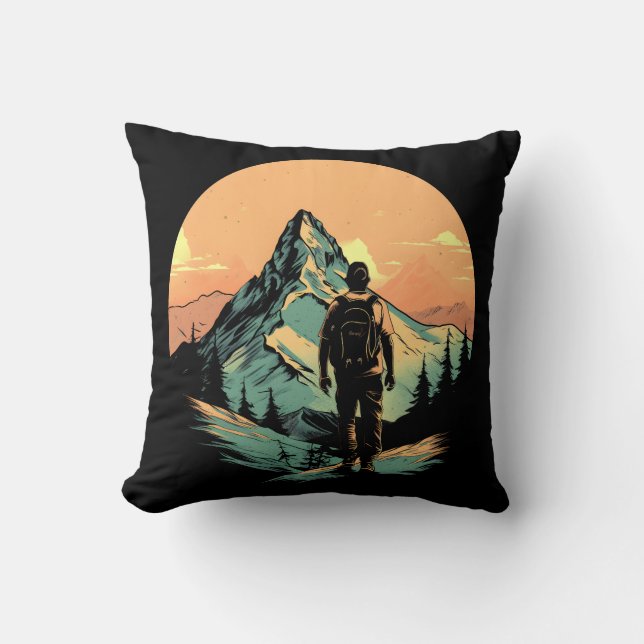 Mountain Hiking Adventure Sunset Cushion (Front)