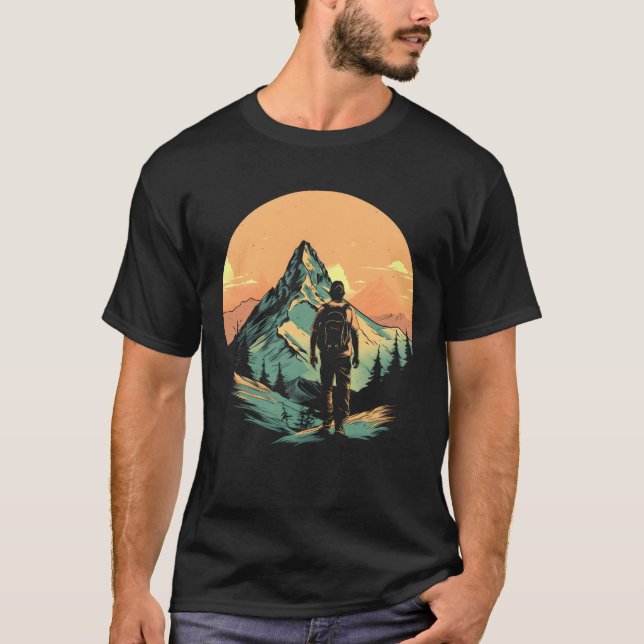 Mountain Hiking Adventure Sunset T-Shirt (Front)
