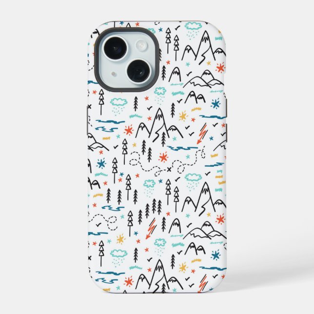 Mountain Hiking Pattern iPhone 15 Case (Back)