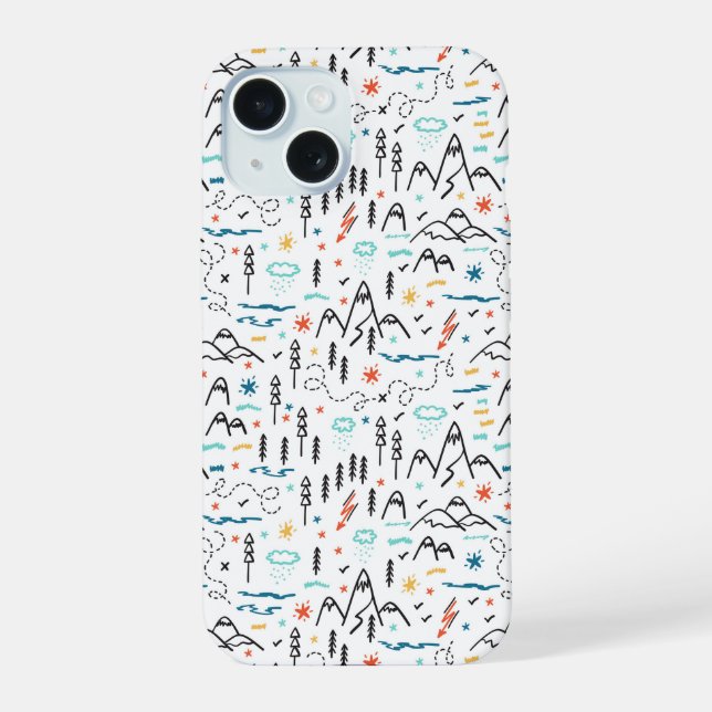 Mountain Hiking Pattern iPhone 15 Case (Back)