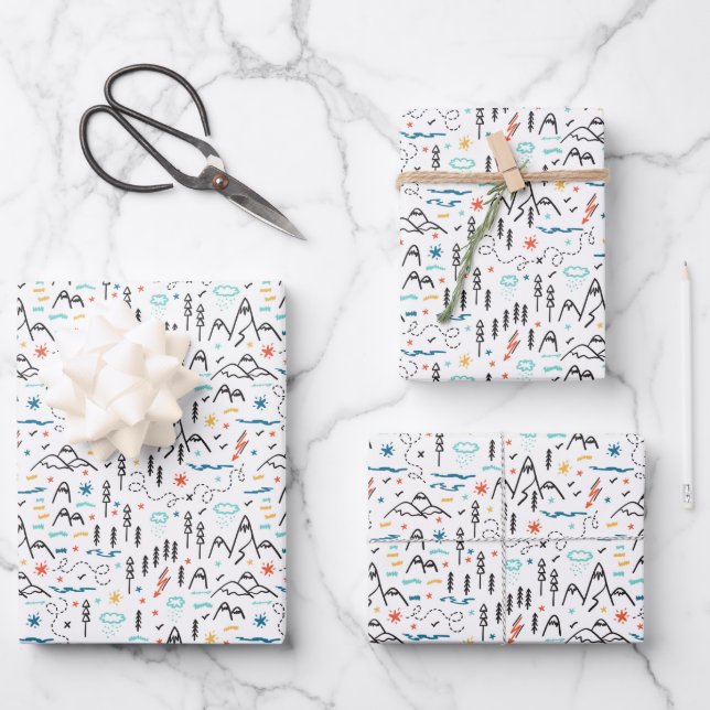 Mountain Hiking Pattern Wrapping Paper Sheet (Front)