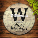 Mountain Home Family Name Personalised Dart Board<br><div class="desc">Fun design featuring a pine tree and mountain range,  family name,  monogram,  and year established,  on a faux wood grain background.  Makes the perfect gift for a birthday or graduation,  housewarming,  wedding,  or any occasion!</div>