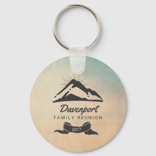 Mountain Illustration with Sun Rays Family Reunion Key Ring