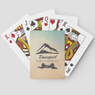 Mountain Illustration with Sun Rays Family Reunion Playing Cards