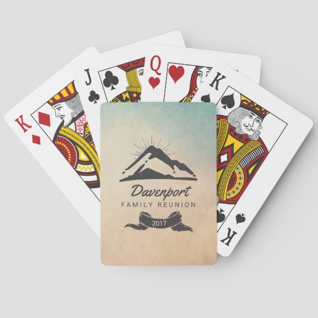 Mountain Illustration with Sun Rays Family Reunion Playing Cards (Back)