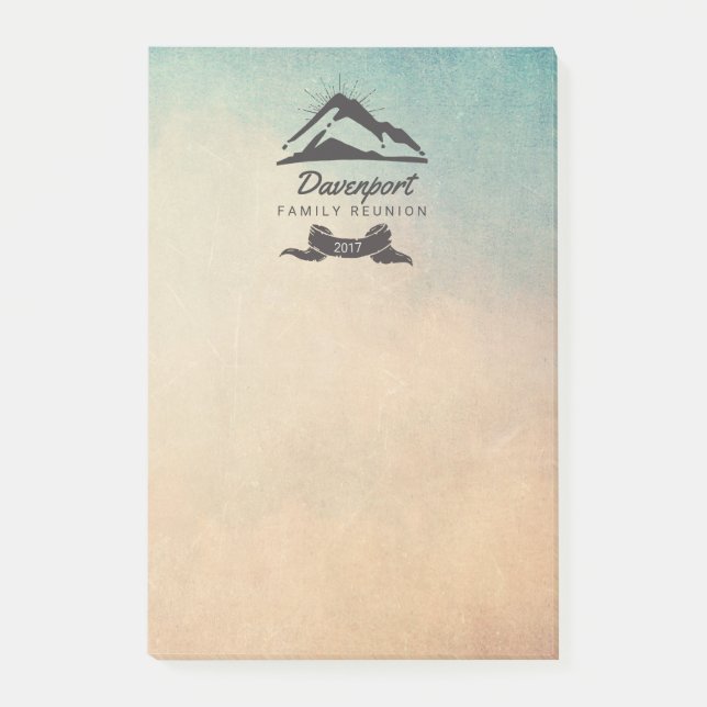 Mountain Illustration with Sun Rays Family Reunion Post-it Notes (Front)