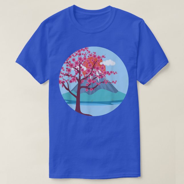 Mountain Japanese Pink Flower Pretty Sakura Cherry T-Shirt (Design Front)