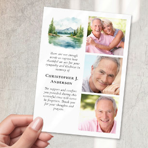 Mountain Lake 3 Photo Sympathy Funeral Thank You Card