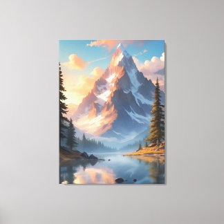 Mountain Lake and Forest Nature Landscape Art Canvas Print