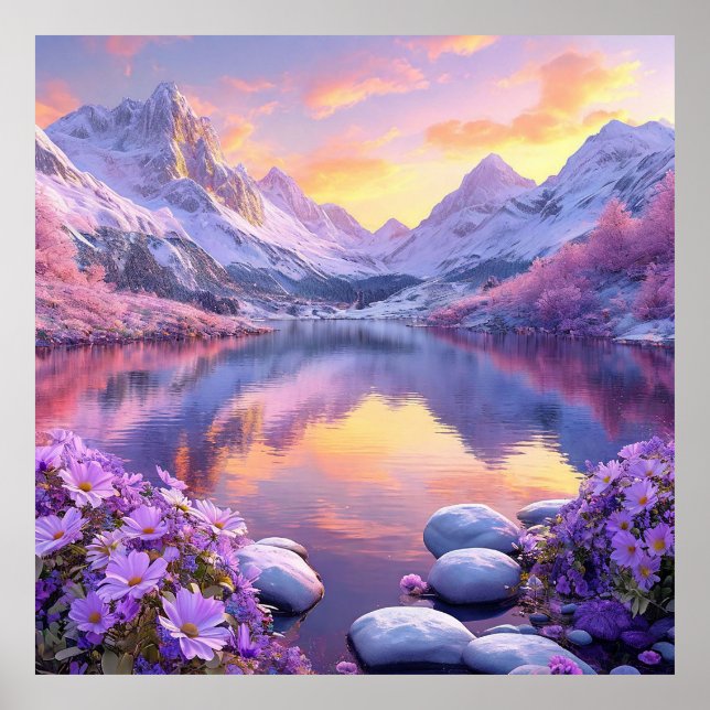Mountain Lake at Sunrise Poster (Front)