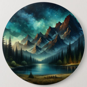 Mountain Lake/cabin under the stars 6 Cm Round Badge