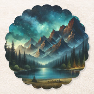 Mountain Lake/cabin under the stars Paper Coaster