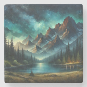 Mountain Lake/cabin under the stars Stone Coaster