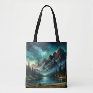 Mountain Lake/cabin under the stars Tote Bag