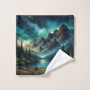 Mountain Lake/cabin under the stars Wash Cloth